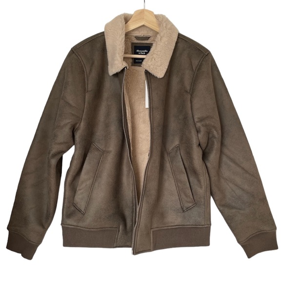 Abercrombie & Fitch Vegan Suede Jacket Coat with Faux Fur Lining, Brown, Men’s M - Picture 3 of 13
